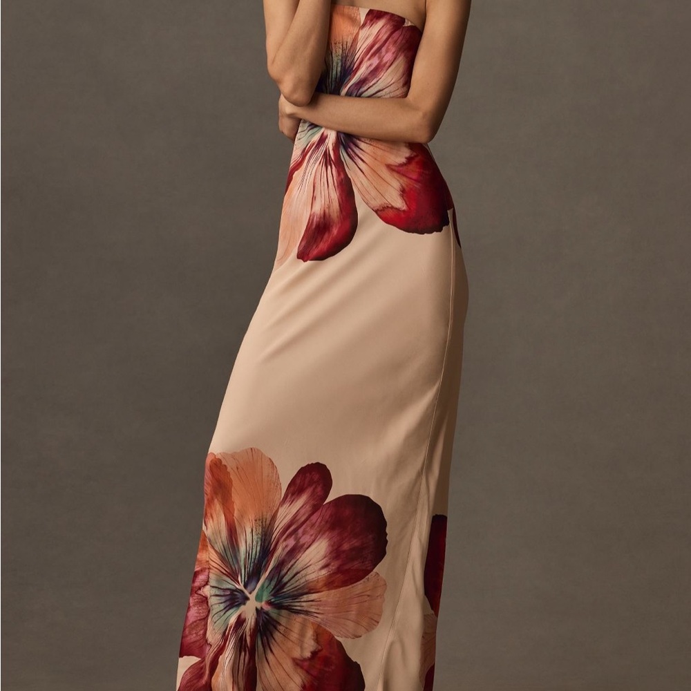 The Fleur Strapless Satin Maxi Slip Dress